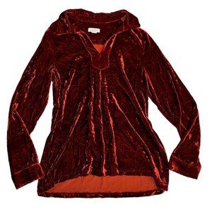 Sundance Velvet & Silk Long Sleeve Pullover V-Neck blouse Size XS Rustic Red